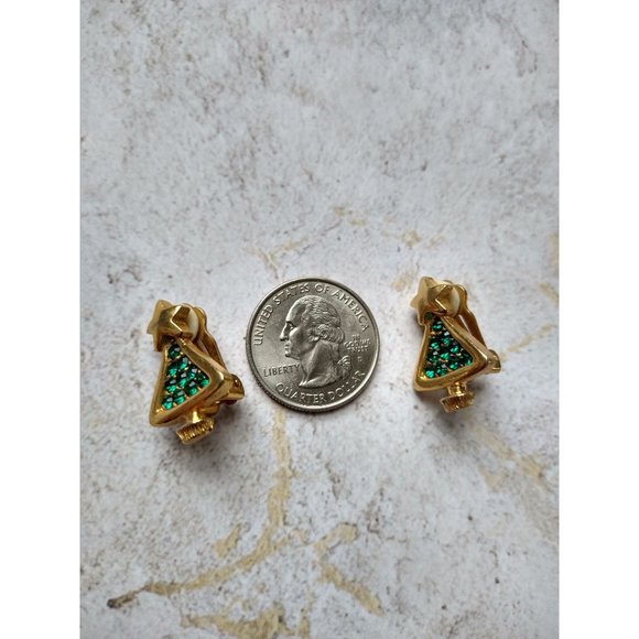 Vintage Christmas Tree Clip On Earrings Holiday Retro Estate Jewelry - Picture 4 of 6